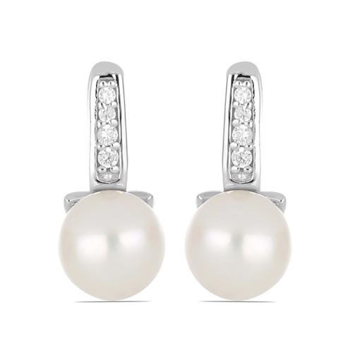 BUY REAL WHITE FRESHWATER PEARL GEMSTONE EARRINGS IN STERLING SILVER